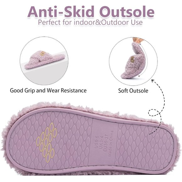 ⚡Women’s Purple Faux Fur Cozy Fuzzy Cross Band Slippers Indoor House Shoes - Picture 5 of 6